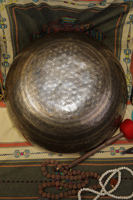 Фото Кованная поющая чаша Gangotry Eghting Carving "след Будды"