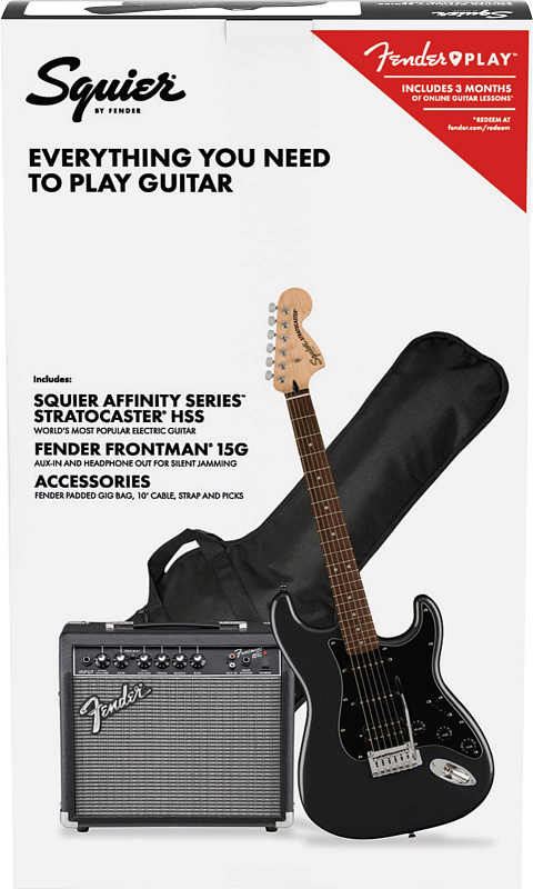 Фото Комплект с электрогитарой FENDER SQUIER Affinity 2021 Stratocaster HSS Pack LRL Charcoal Frost Metallic